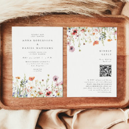 Elegant Floral Garden QR Code Wedding Inbjudningar