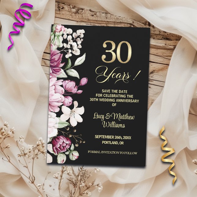Elegant Floral Gold 30th Wedding Anniversary   Spara Datumet (Skapare uppladdad)