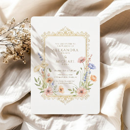 Elegant Floral Gold Frame Wedding Invitation Inbjudningar