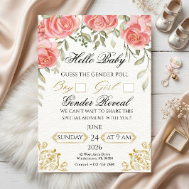 Elegant Floral Gold Gender Reveal Poll Inbjudningar