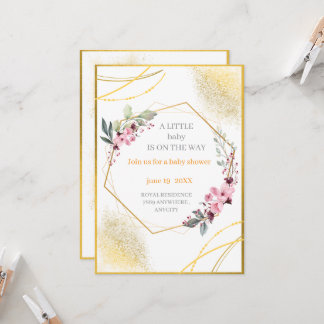 Elegant Floral Gold Geometric Baby Shower Invitati Inbjudningar