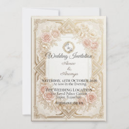 Elegant Floral Gold Wedding Invitation | Editable Inbjudningar
