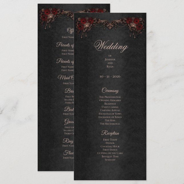 Elegant floral Gothic Halloween Wedding Program (Fram/baksida)