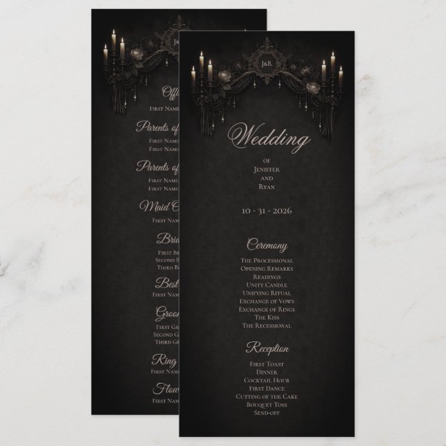Elegant floral Gothic Halloween Wedding Program (Fram/baksida)