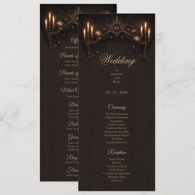Elegant floral Gothic Halloween Wedding Program (Fram/baksida)