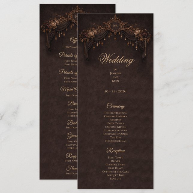 Elegant floral Gothic Halloween Wedding Program (Fram/baksida)