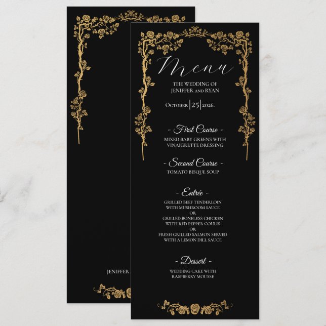 Elegant floral Gothic Wedding Menu Meny (Fram/baksida)