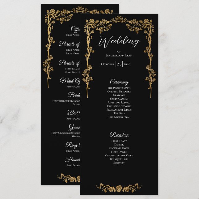 Elegant floral Gothic Wedding Program (Fram/baksida)