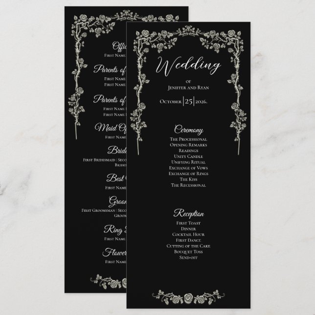 Elegant floral Gothic Wedding Program (Fram/baksida)