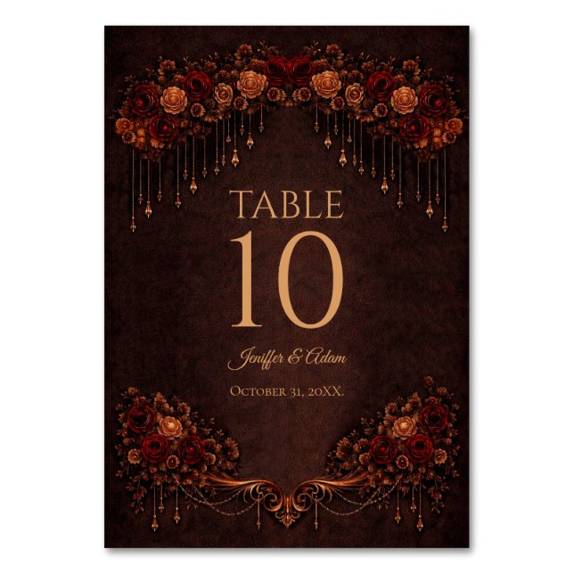 Elegant floral Gothic Wedding Table number Bordsnummer (Framsidan)