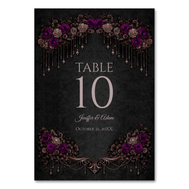 Elegant floral Gothic Wedding Table number Bordsnummer (Framsidan)