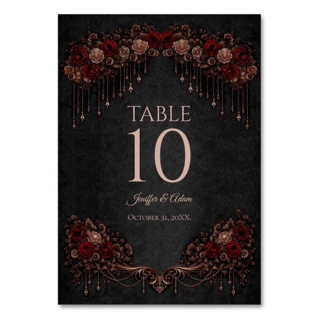 Elegant floral Gothic Wedding Table number Bordsnummer (Framsidan)