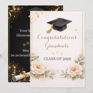 Elegant Floral Graduation Card 2026 Kort