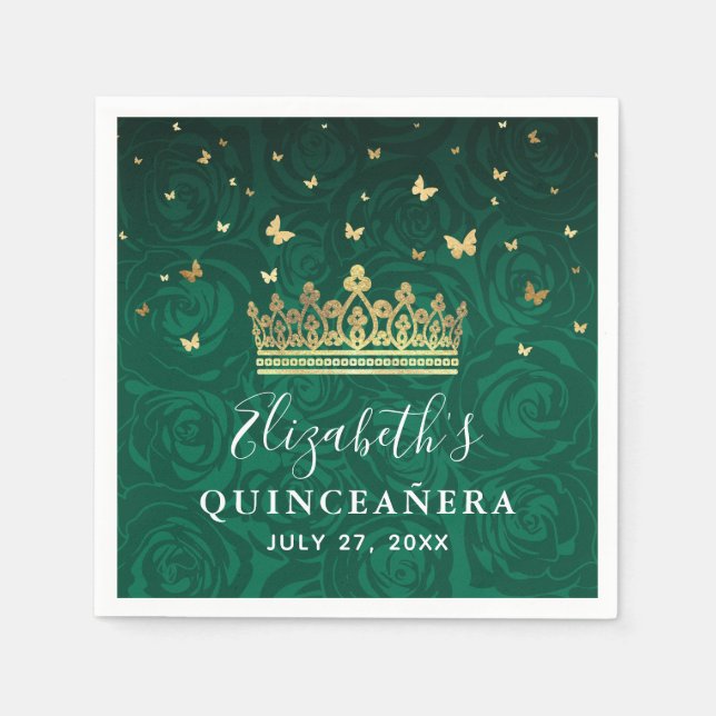 Elegant Floral Green Gold Crown Birthday Template Pappersservett (Framsidan)