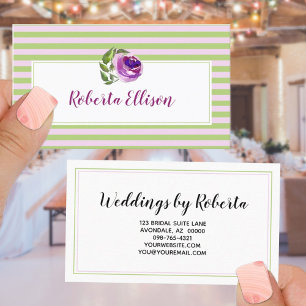 Elegant Floral Green Lilac Horizontal Stripes Visitkort