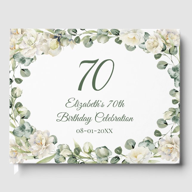 Elegant Floral Greenery 70th Birthday Gästböcker (Framsida)