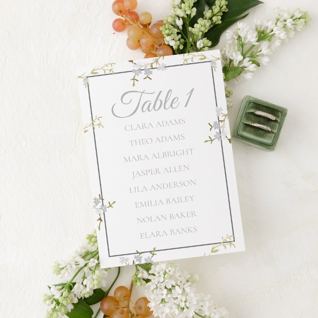 Elegant Floral Grey Wedding Seating Chart Card Bordsnummer (Skapare uppladdad)