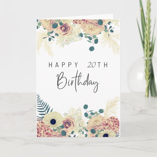 Elegant Floral Happy Birthday Card – Customizable  Kort (Framsida)