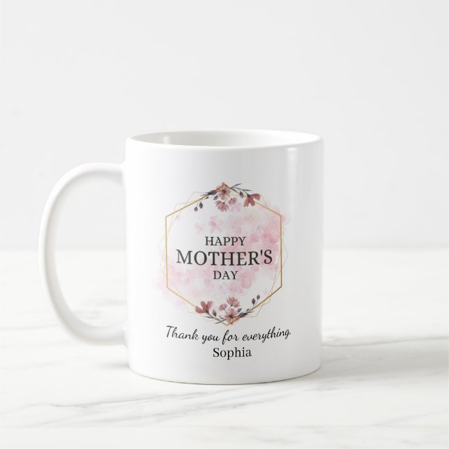 Elegant Floral Happy Mother’s Day Personalized Kaffemugg (Vänster)