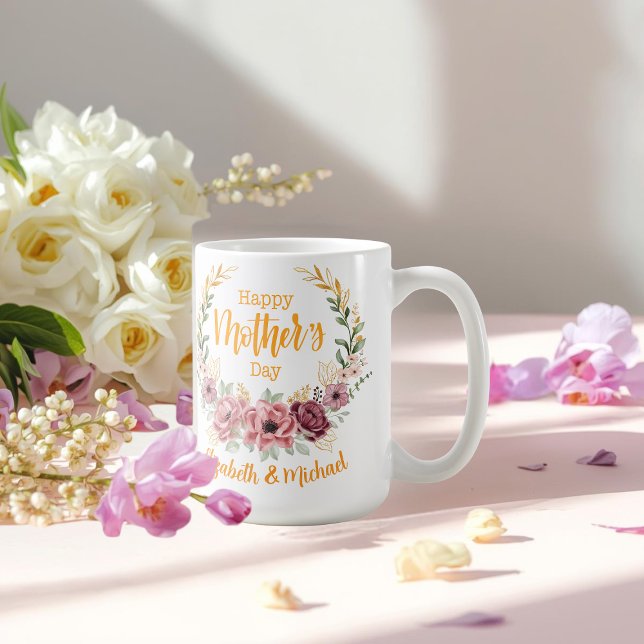 Elegant Floral Happy Mother’s Day Personalized Mug Kaffemugg (Skapare uppladdad)