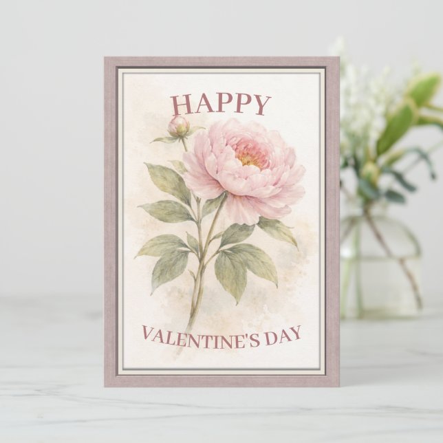 Elegant Floral Happy Valentine’s Day Card Julkort (Stående Fram)