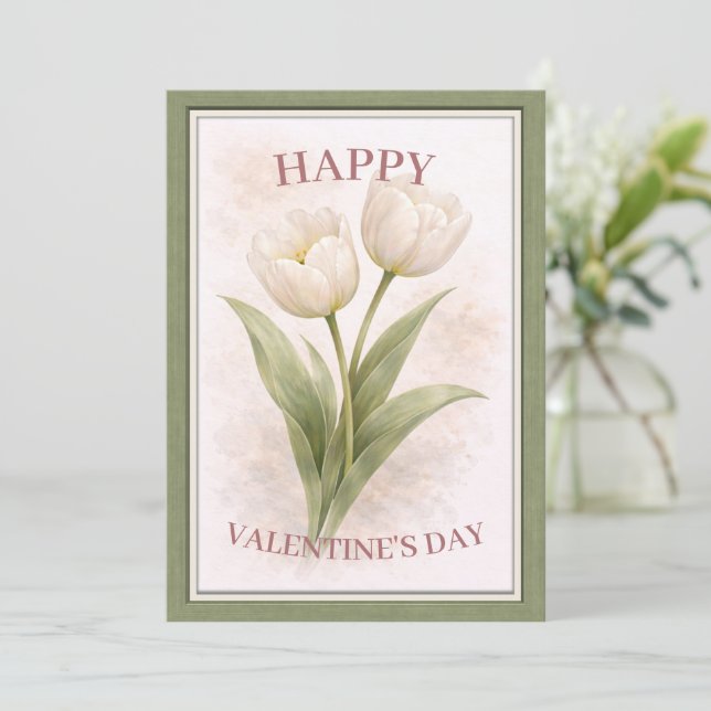 Elegant Floral Happy Valentine’s Day Card Julkort (Stående Fram)