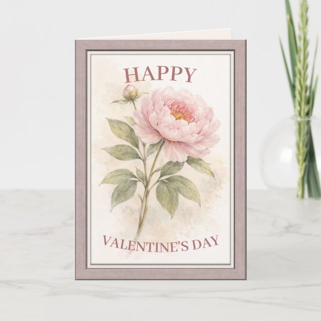 Elegant Floral Happy Valentine’s Day Card Kort (Framsida)