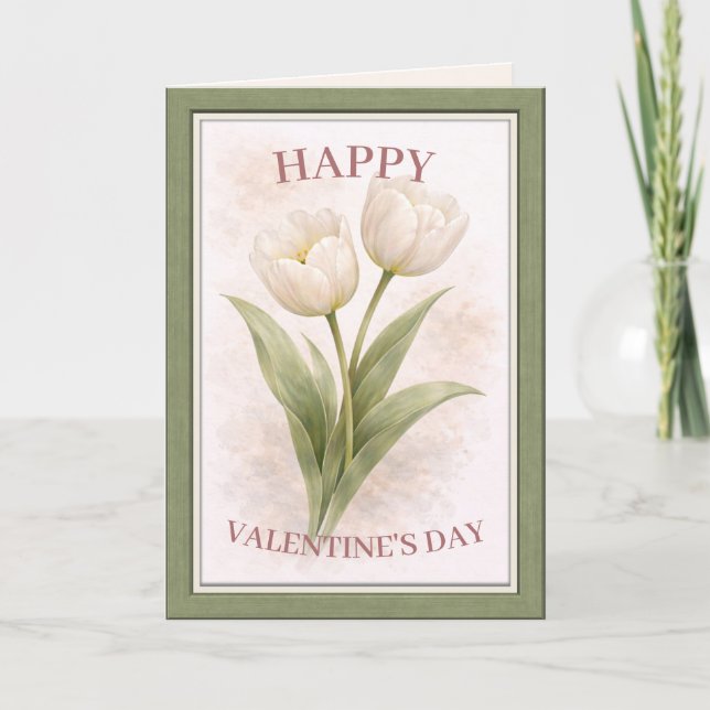 Elegant Floral Happy Valentine’s Day Card Kort (Framsida)