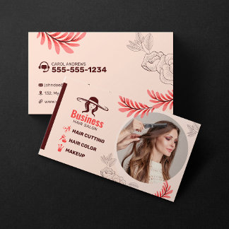 Elegant Floral Hår Salong Frisör Makeup Artist Visitkort