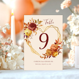 Elegant Floral Heart Boho Fall in Love Wedding Bordsnummer