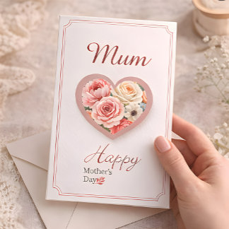 Elegant Floral Heart “Mum” Mother’s Day Card  Kort