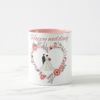 Elegant Floral Heart Wedding Couple Mug Mugg