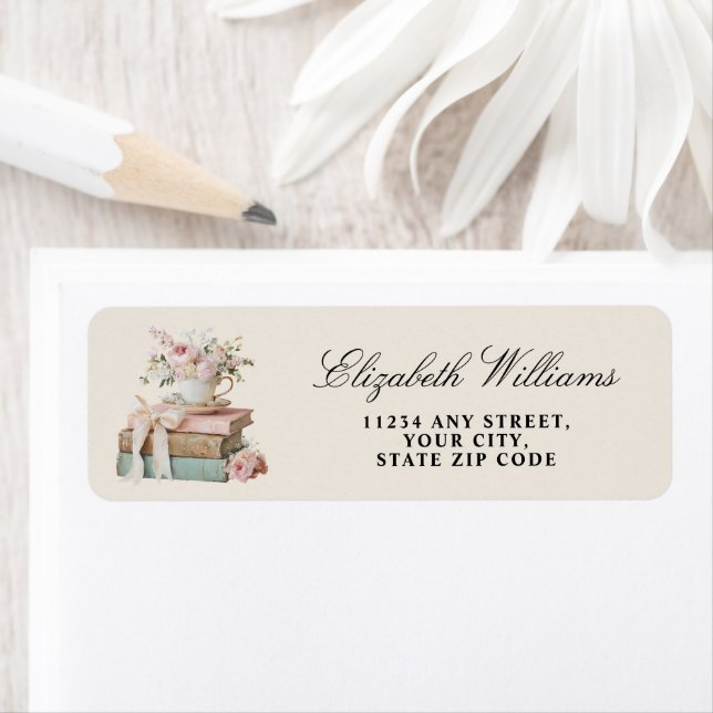 Elegant Floral Her Next Chapter Bridal Shower  Returadress Etikett (Insitu)