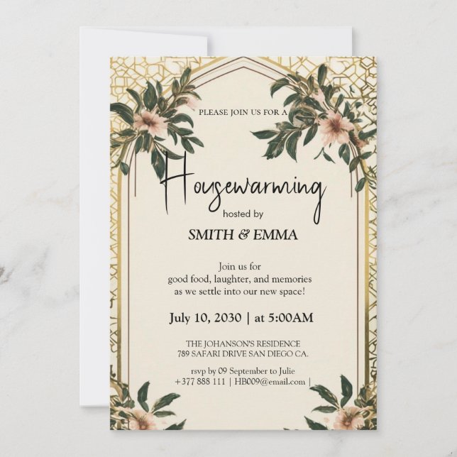 Elegant Floral Housewarming Invitation New Home  Inbjudningar (Framsida)