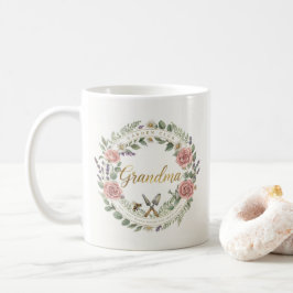 Elegant Floral Illustration Mormor Trädgårdsentusi Kaffemugg