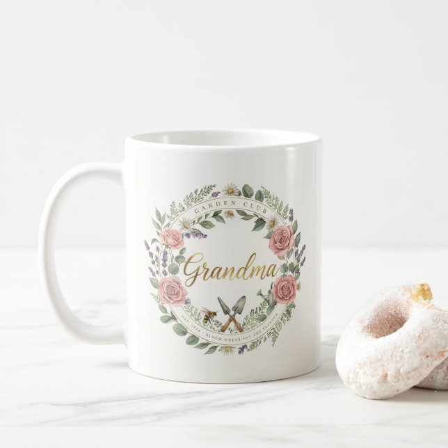 Elegant Floral Illustration Mormor Trädgårdsentusi Kaffemugg (Med munk)