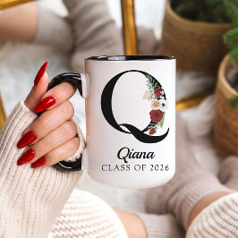 Elegant Floral Initial Custom Mug Gift for Grads Mugg