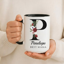 Elegant Floral Initial Custom Mug Gift for New Mom Mugg