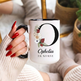 Elegant Floral Initial Custom Mug Gift for Nurses Mugg