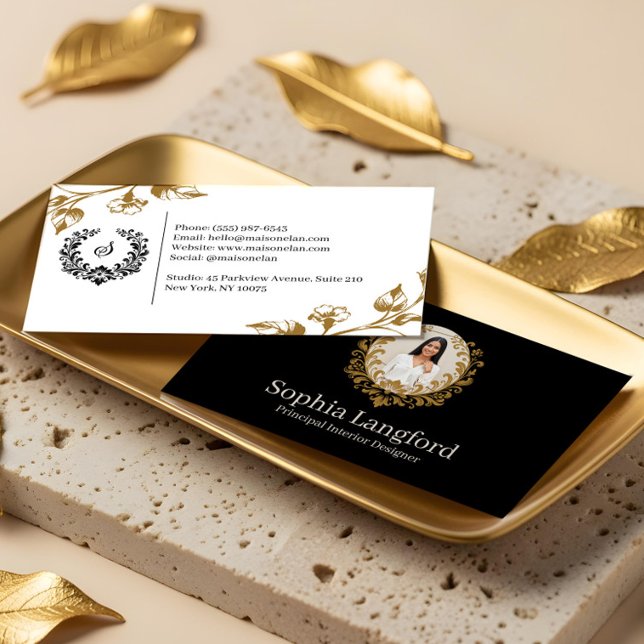 Elegant Floral Krans Lyx Sofistikerad Foto Visitkort (Elegant Floral Wreath Luxury Sophisticated Photo Business Card)