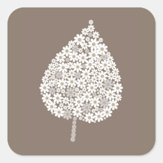 Elegant Floral Leaf Design – White and Soft Grey  Fyrkantigt Klistermärke