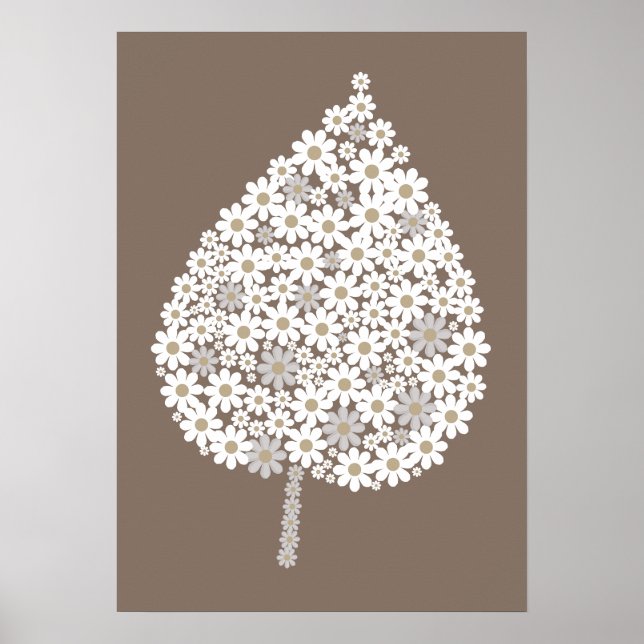 Elegant Floral Leaf Design – White and Soft Grey  Poster (Framsidan)