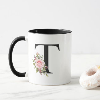 Elegant Floral Letter T Monogram Logo Mugg