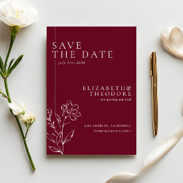 Elegant Floral Line Art Burgundy Wedding Spara Datumet
