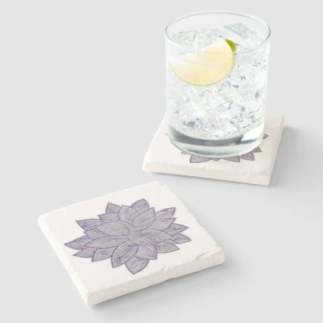 Elegant Floral Line Art Stone Coaster Stenunderlägg (Sidan)