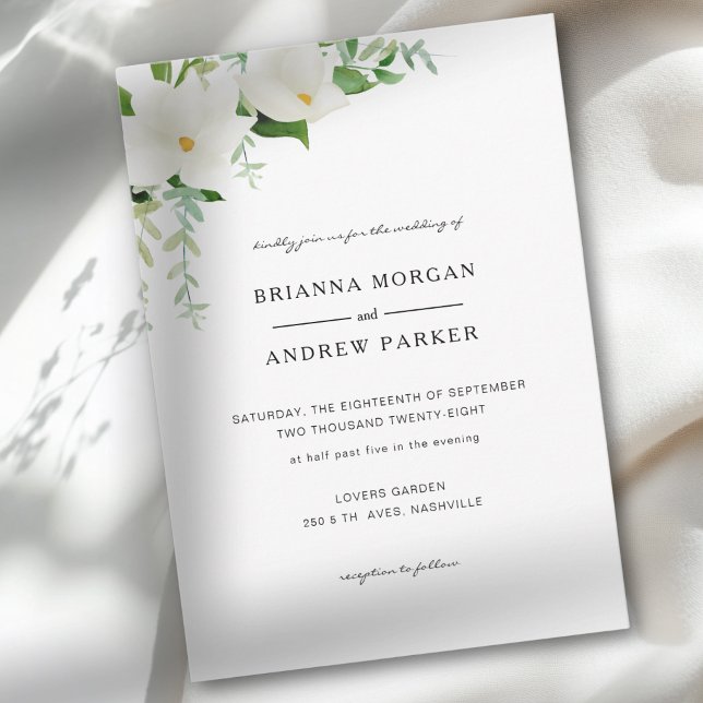 Elegant  Floral Magnolia Inbjudningar (Elegant Floral Magnolia Invitation)
