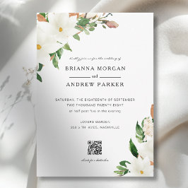 Elegant Floral Magnolia QR Code Wedding Inbjudningar