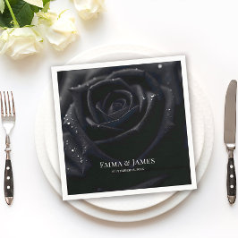 Elegant Floral Midnight Rose Black & White Wedding Pappersservett