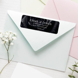Elegant Floral Midnight Rose Black & White Wedding Returadress Etikett