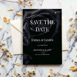 Elegant Floral Midnight Rose Black & White Wedding Spara Datumet